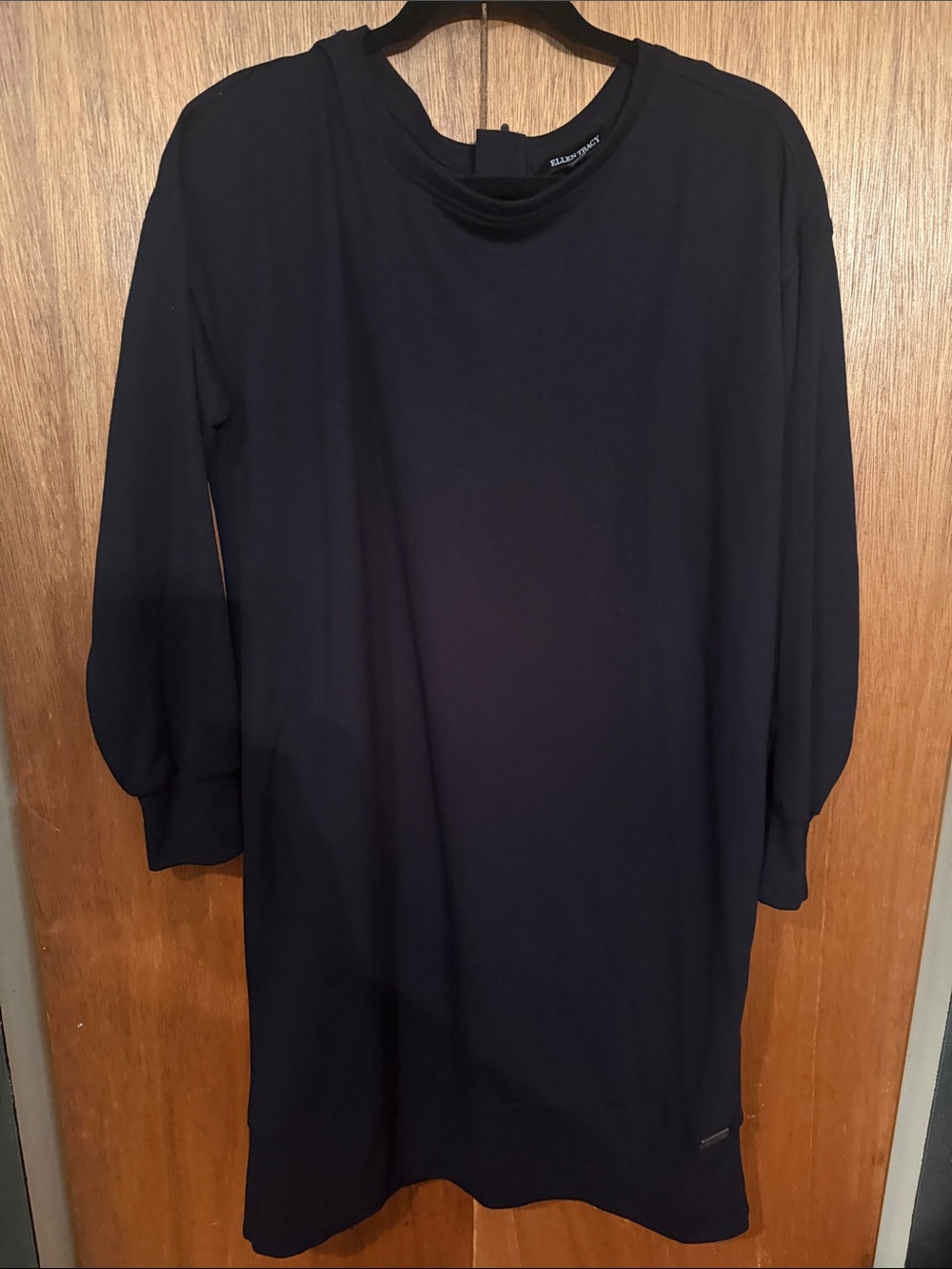 Ellen Tracy Black Midi Dress with Subtle Cowl Neck